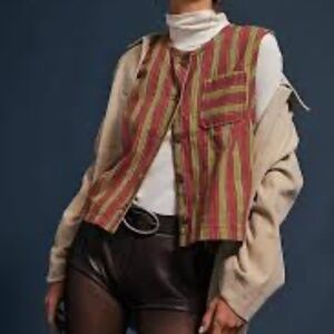 NWT Free People Emilia Multicolor Striped Button-Up Vest Size S